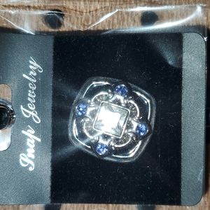 Square clear stone with four blue stones Silver Snap 20 mm